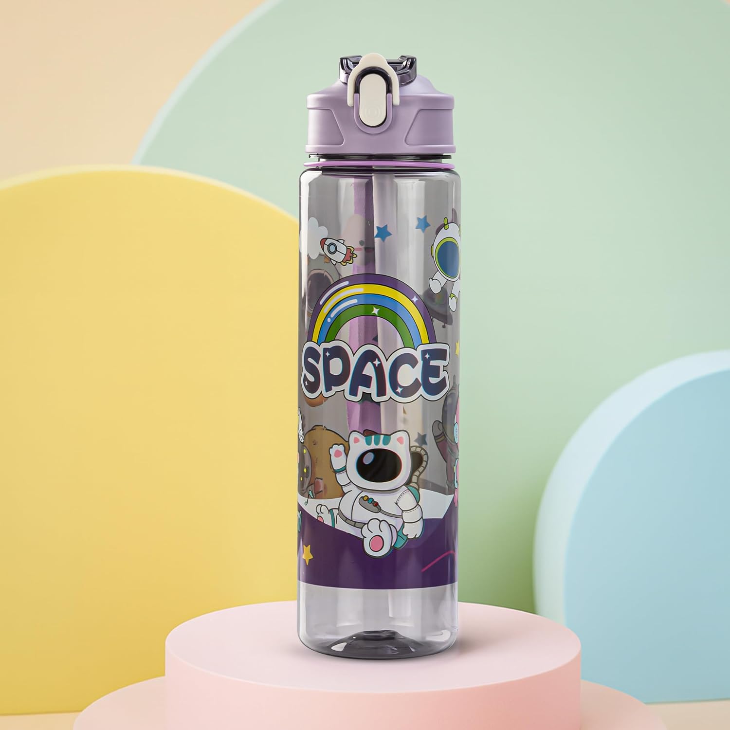 Baybee Galaxy Kids Water Bottle 800ml | Leak-Proof Baby Sipper Bottle with Flip Lock Lid & Silicone Straw | BPA-Free School Water Bottle for Boys & Girls, Drinking Training Sipper Bottle Kids (Purple)