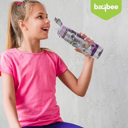 Baybee Galaxy Kids Water Bottle 800ml | Leak-Proof Baby Sipper Bottle with Flip Lock Lid & Silicone Straw | BPA-Free School Water Bottle for Boys & Girls, Drinking Training Sipper Bottle Kids (Purple)