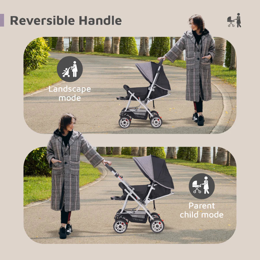 R For Rabbit Lollipop Lite Stroller - Travel Friendly, Easy To Fold, Reversible Handle, Wheel Lock, Adjustable Leg Rest, Black Stripes