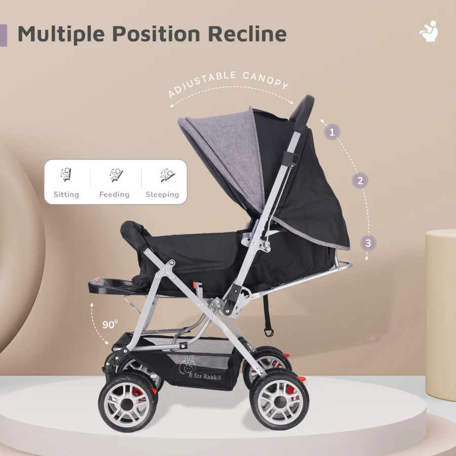 R For Rabbit Lollipop Lite Stroller - Travel Friendly, Easy To Fold, Reversible Handle, Wheel Lock, Adjustable Leg Rest, Black Stripes