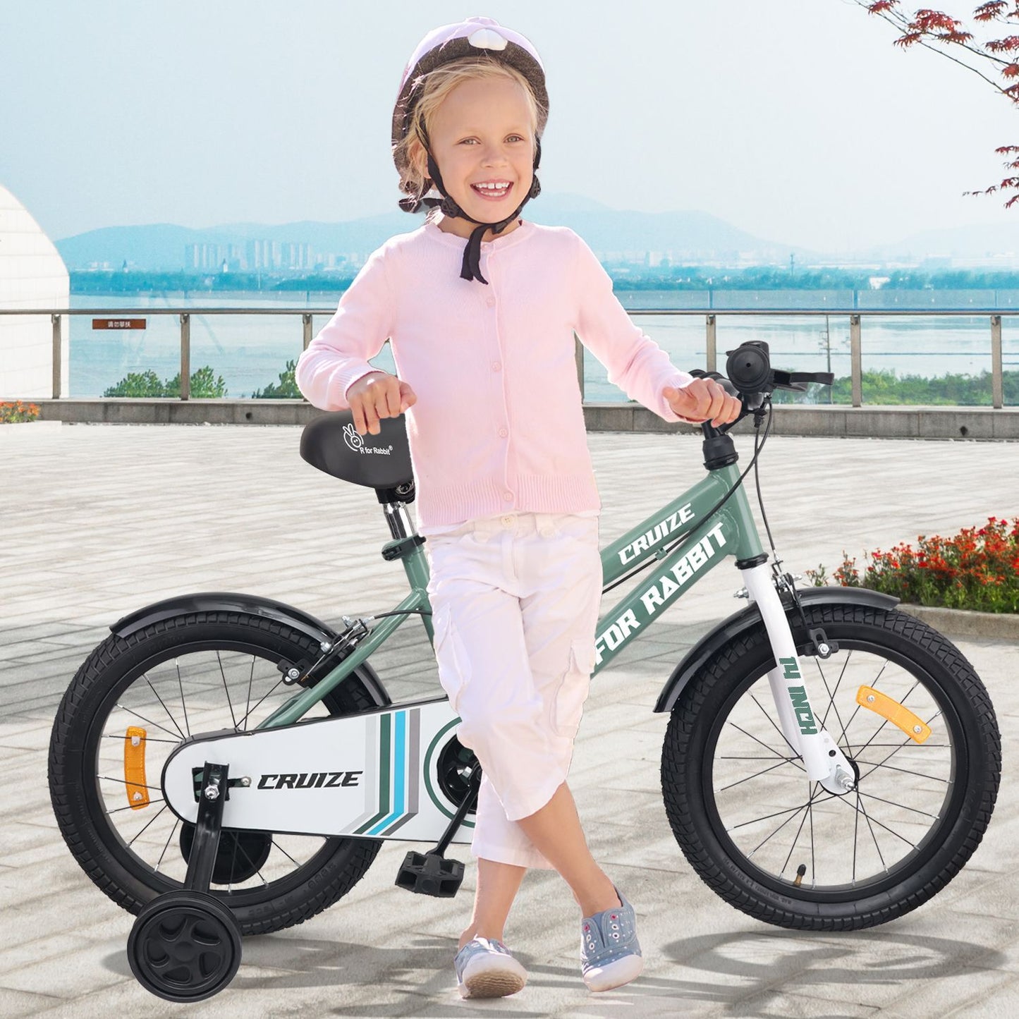 R for Rabbit Cruize Bicycle For Kids 14 Inch With 90% Plug N Play Installation Olive Green