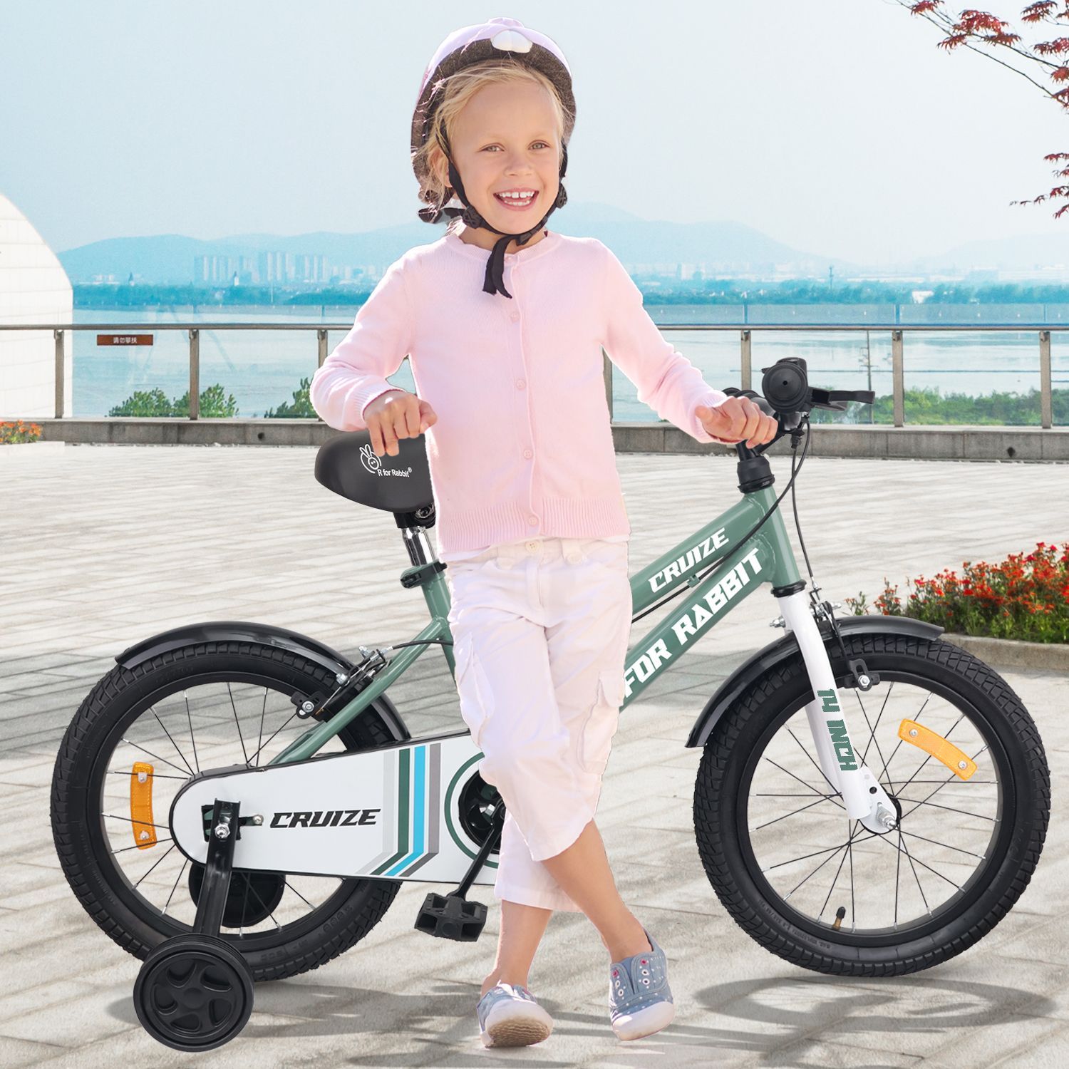 R for Rabbit Cruize Bicycle For Kids 14 Inch With 90% Plug N Play Installation Olive Green