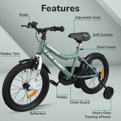 R for Rabbit Cruize Bicycle For Kids 16 Inch 90% Plug N Play Installation Olive Green