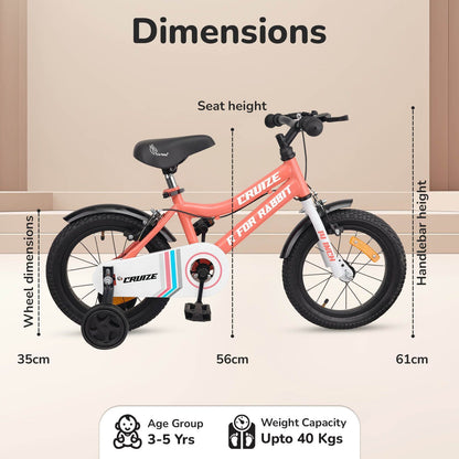 R for Rabbit Cruize Bicycle For Kids 14 Inch With 90% Plug N Play Installation Peach