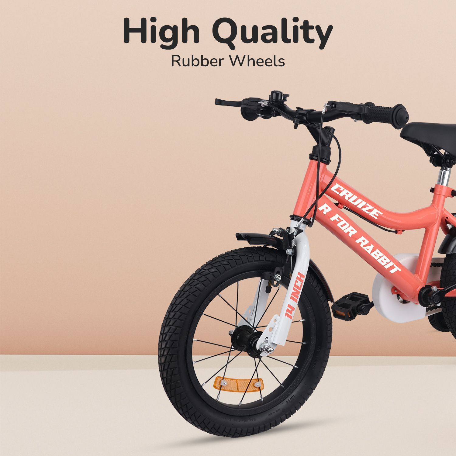 R for Rabbit Cruize Bicycle For Kids 14 Inch With 90% Plug N Play Installation Peach