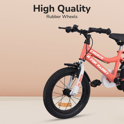 R for Rabbit Cruize Bicycle For Kids 14 Inch With 90% Plug N Play Installation Peach