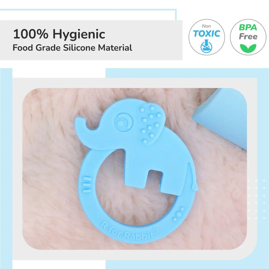 R For Rabbit Tiny Bites Zoobie Baby Silicone Teethers Pack of 1 Crocodile, Rabbit, and Elephant, Blue