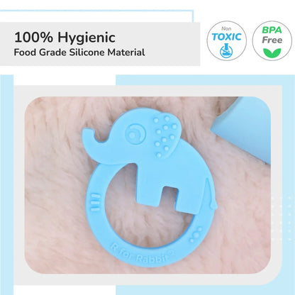 R For Rabbit Tiny Bites Zoobie Baby Silicone Teethers Pack of 1 Crocodile, Rabbit, and Elephant, Blue