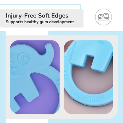 R For Rabbit Tiny Bites Zoobie Baby Silicone Teethers Pack of 1 Crocodile, Rabbit, and Elephant, Blue