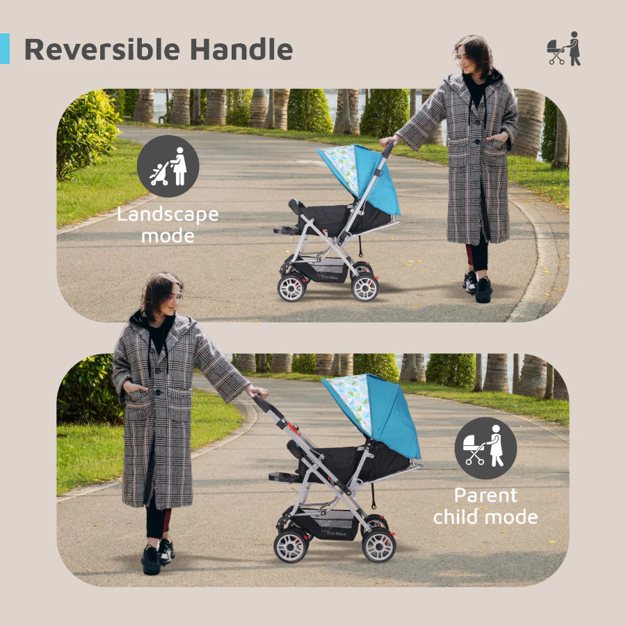 R For Rabbit Lollipop Lite Stroller - Travel Friendly, Easy To Fold, Reversible Handle, Wheel Lock, Adjustable Leg Rest, Blue Abstract
