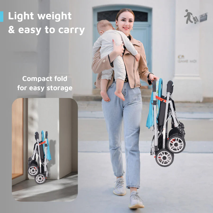 R For Rabbit Lollipop Lite Stroller - Travel Friendly, Easy To Fold, Reversible Handle, Wheel Lock, Adjustable Leg Rest, Blue Abstract