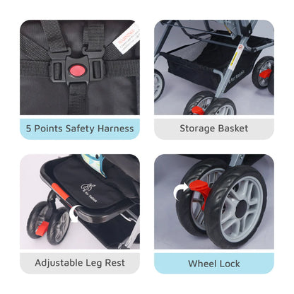R For Rabbit Lollipop Lite Stroller - Travel Friendly, Easy To Fold, Reversible Handle, Wheel Lock, Adjustable Leg Rest, Blue Abstract