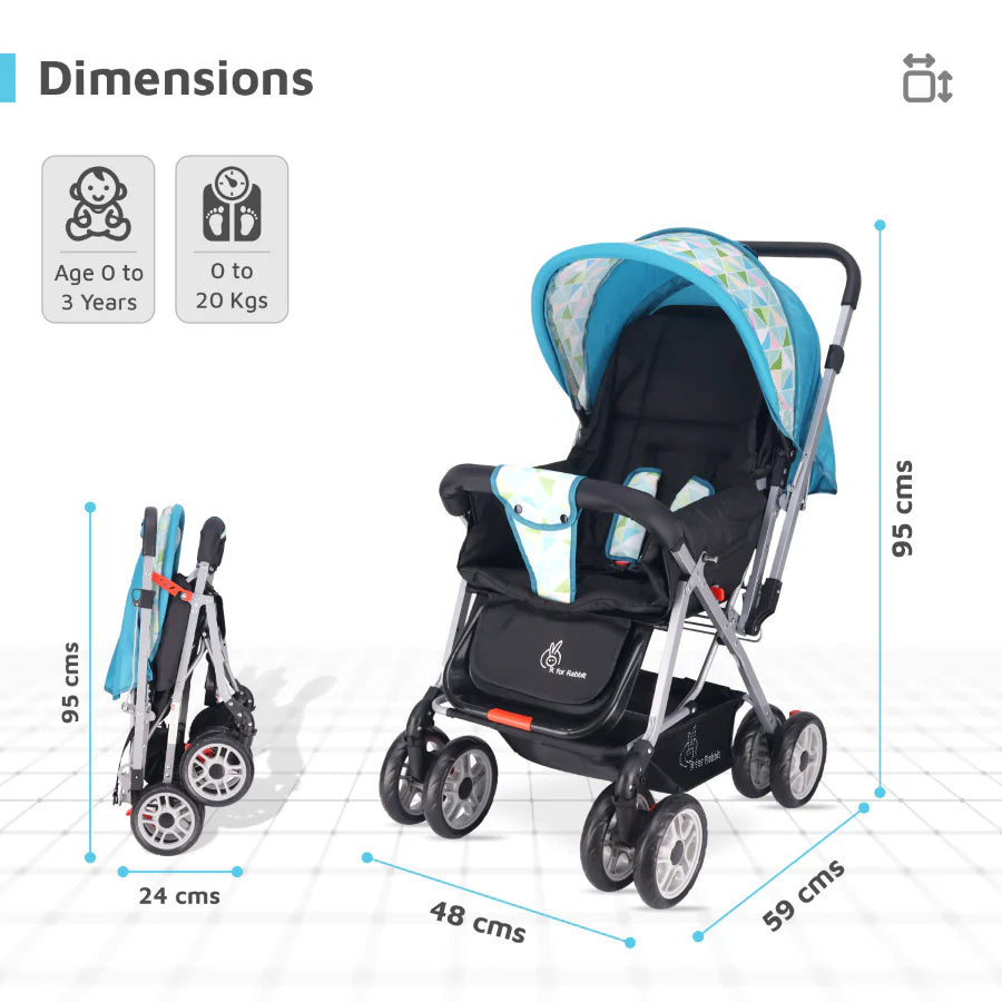 R For Rabbit Lollipop Lite Stroller - Travel Friendly, Easy To Fold, Reversible Handle, Wheel Lock, Adjustable Leg Rest, Blue Abstract