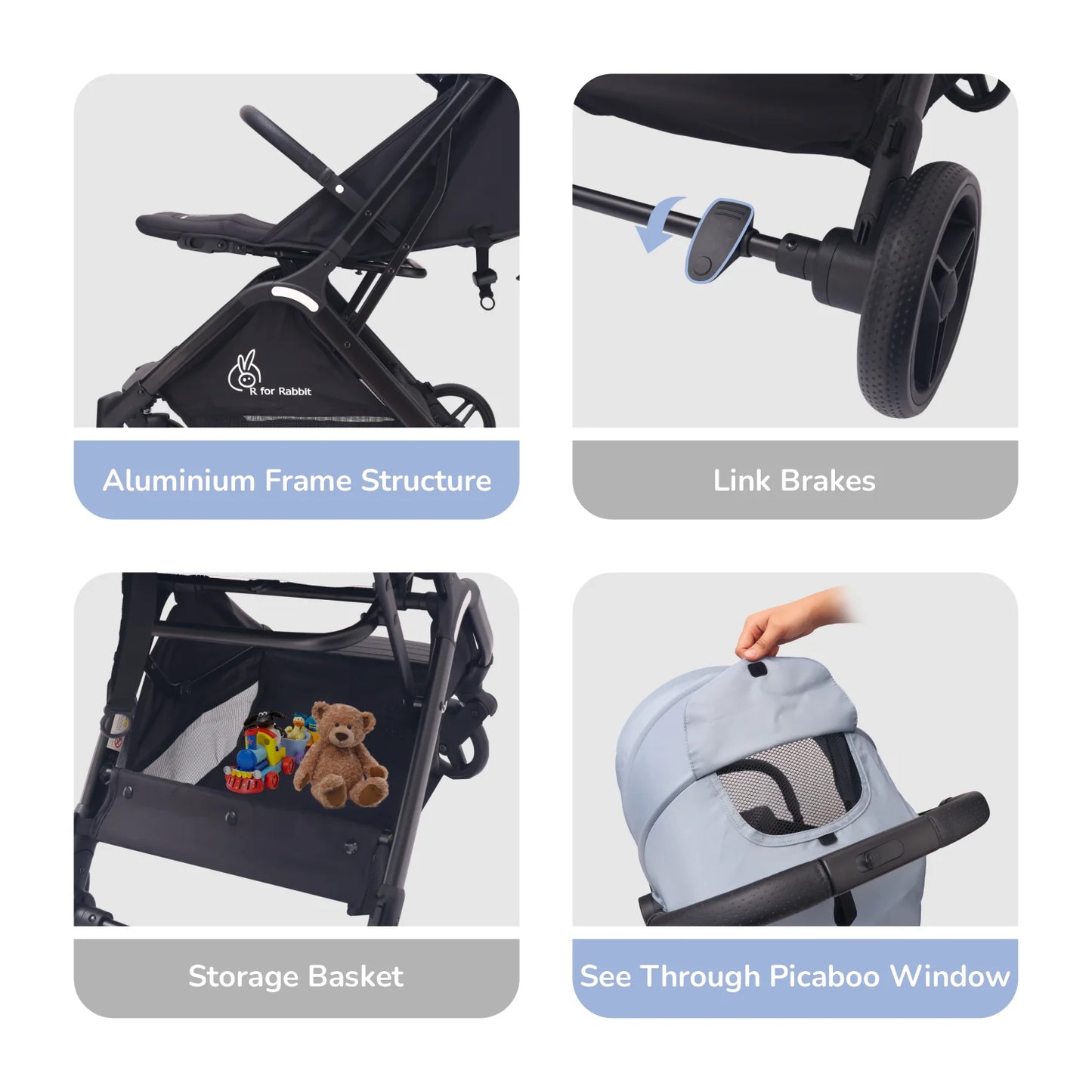 R For Rabbit Street Smart Ace Auto Fold Kids Stroller, Blue Black