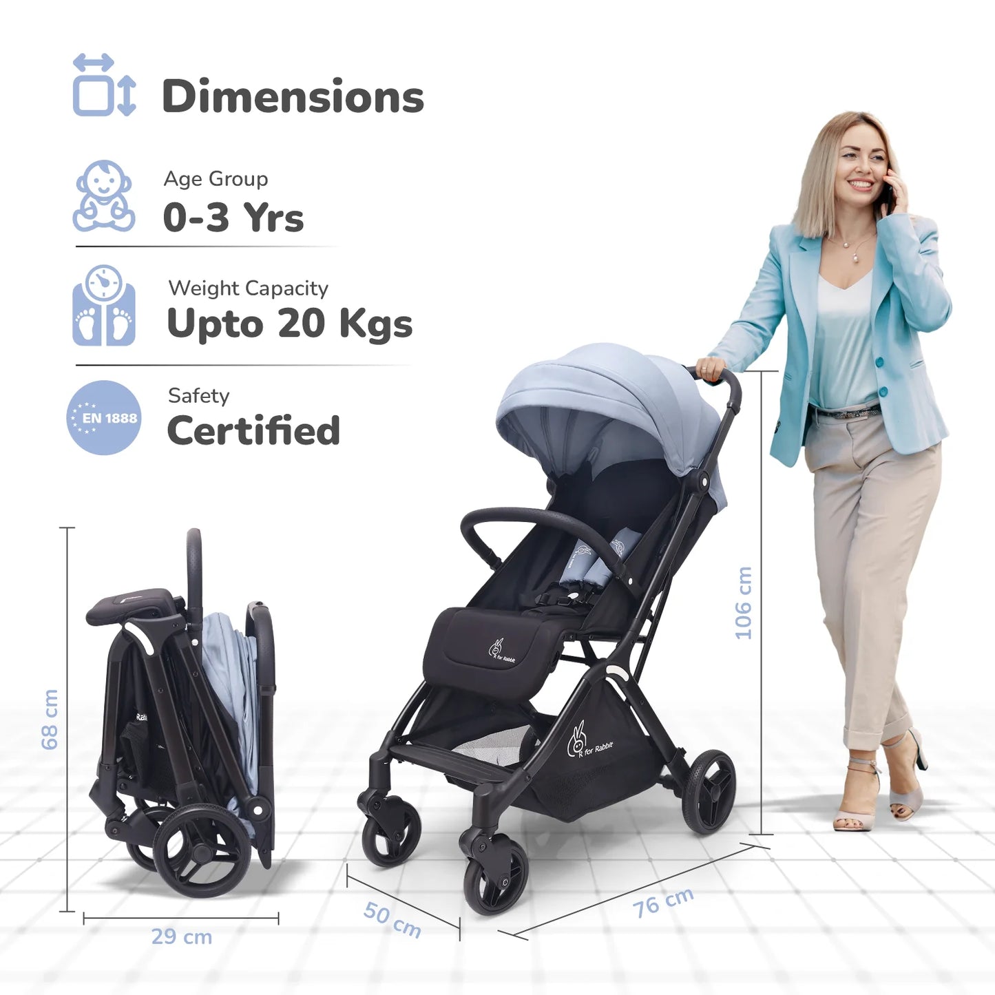 R For Rabbit Street Smart Ace Auto Fold Kids Stroller, Blue Black
