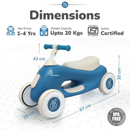 R For Rabbit Speedster Zoomy Push Ride On Car for Kids, Blue Grey
