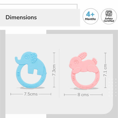 R For Rabbit Tiny Bites Zoobie Baby Silicone Teethers Pack of 2 Elephant and Rabbit, Crocodile and Rabbit, Blue-Pink