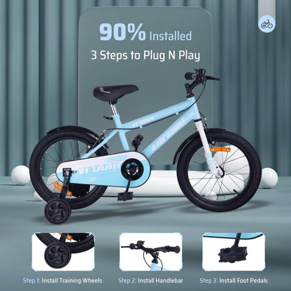 R for Rabbit Vroom Bicycle For Kids 20 Inch With 90% Plug And Play For Ease Of Installation, Wide Training Wheels, Adjustable Seat, 7-10yrs, Upto 50kgs Lake Blue