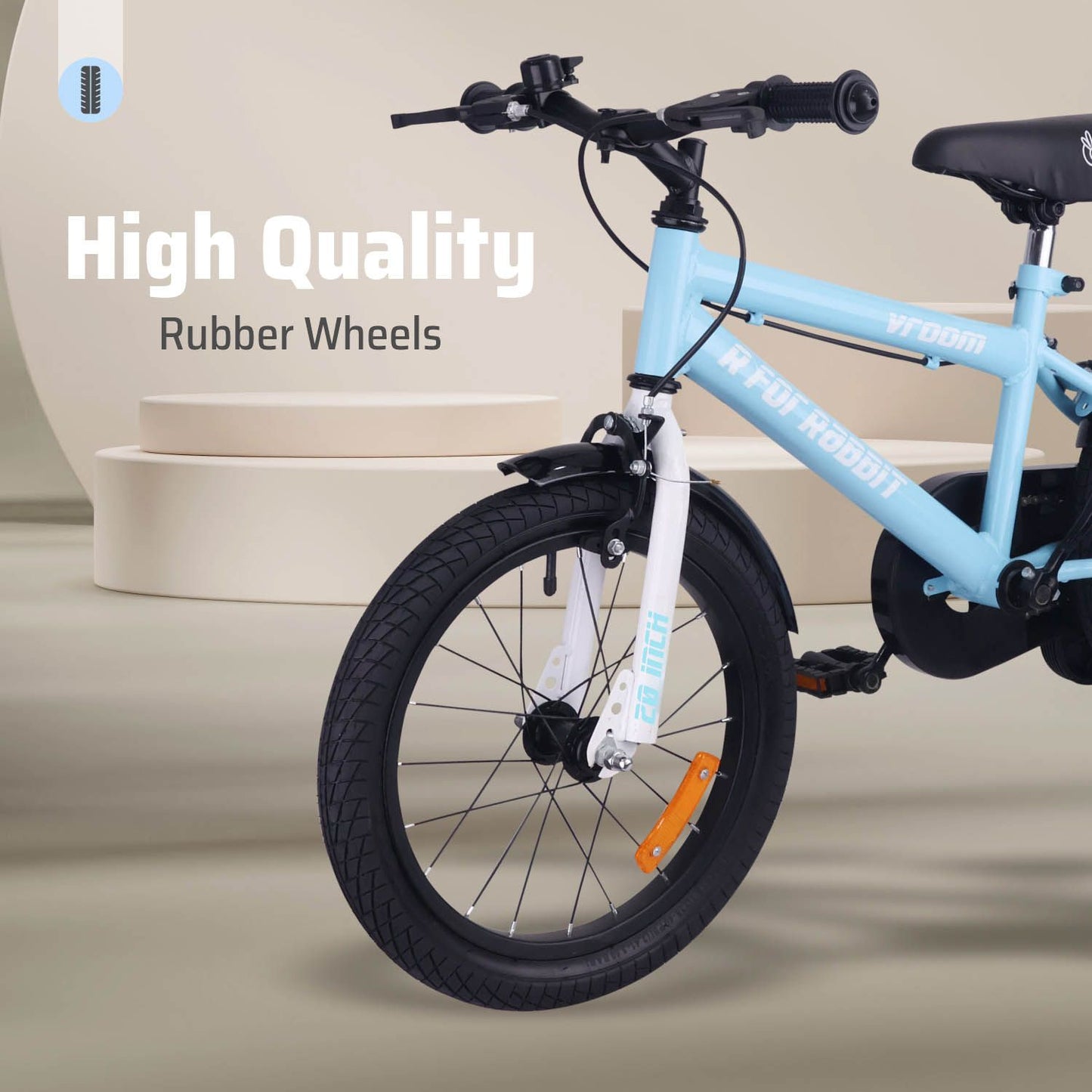 R for Rabbit Vroom Bicycle For Kids 20 Inch With 90% Plug And Play For Ease Of Installation, Wide Training Wheels, Adjustable Seat, 7-10yrs, Upto 50kgs Lake Blue