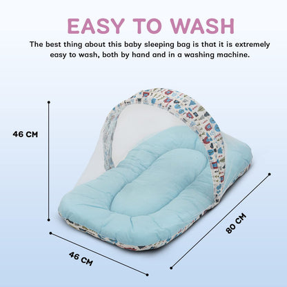 Baybee Baby Bedding Set for New Born Baby, Bed Mattress with Mosquito Net, Neck Pillow & 2 Bolsters Sleeping Nest Travel Bed for Baby Infant Toddler Bed Set for Baby Boy Girl 0-6 Months Blue