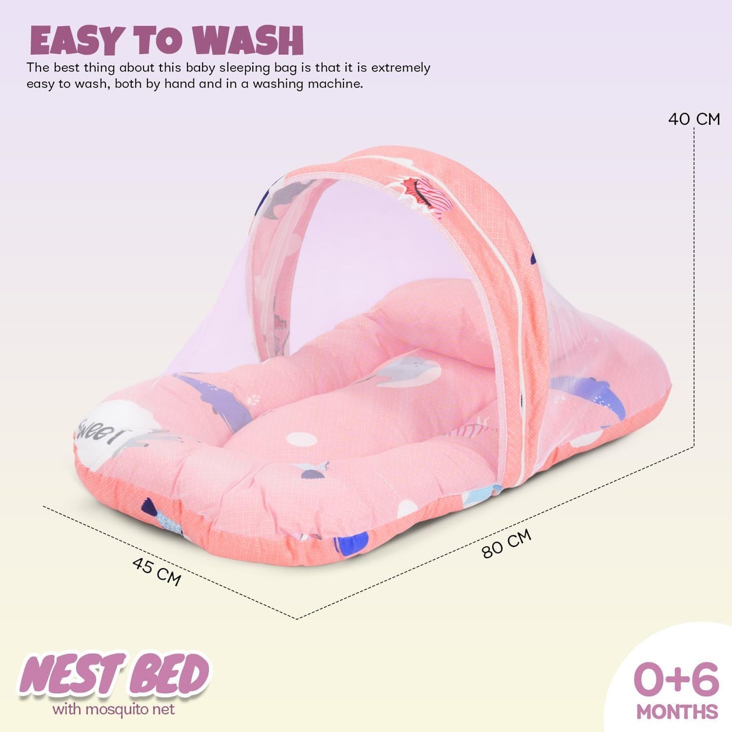 Baybee Cotton Baby Bedding Set For New Born Baby,Bed Mattress With Mosquito Net&Neck Throw Pillow,Sleeping Nest Travel Bed For Baby,Bed Set Gifts For Baby Boy Girl 0-6 Months (Orange),100 TC