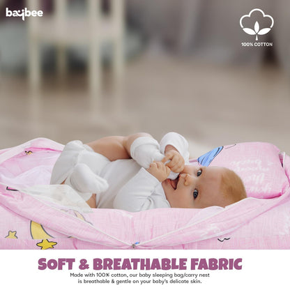 Baybee Baby Bedding Set for New Born Baby, Bed Mattress with Mosquito Net & Neck Pillow, Sleeping Nest Travel Bed for Baby, Infant Toddler Bed Set Gifts for Baby Boy Girl 0-6 Months (Pink)