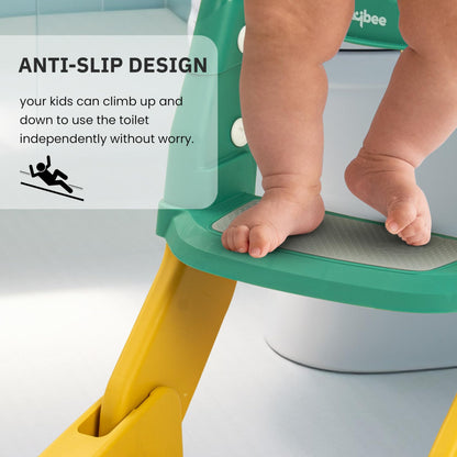 Baybee Vega 3 In 1 Western Toilet Potty Seat for Kids -  Baby Potty Training Seat Chair with Splash Guard -  Handle -  Ladder & Cushion Seat (Green)