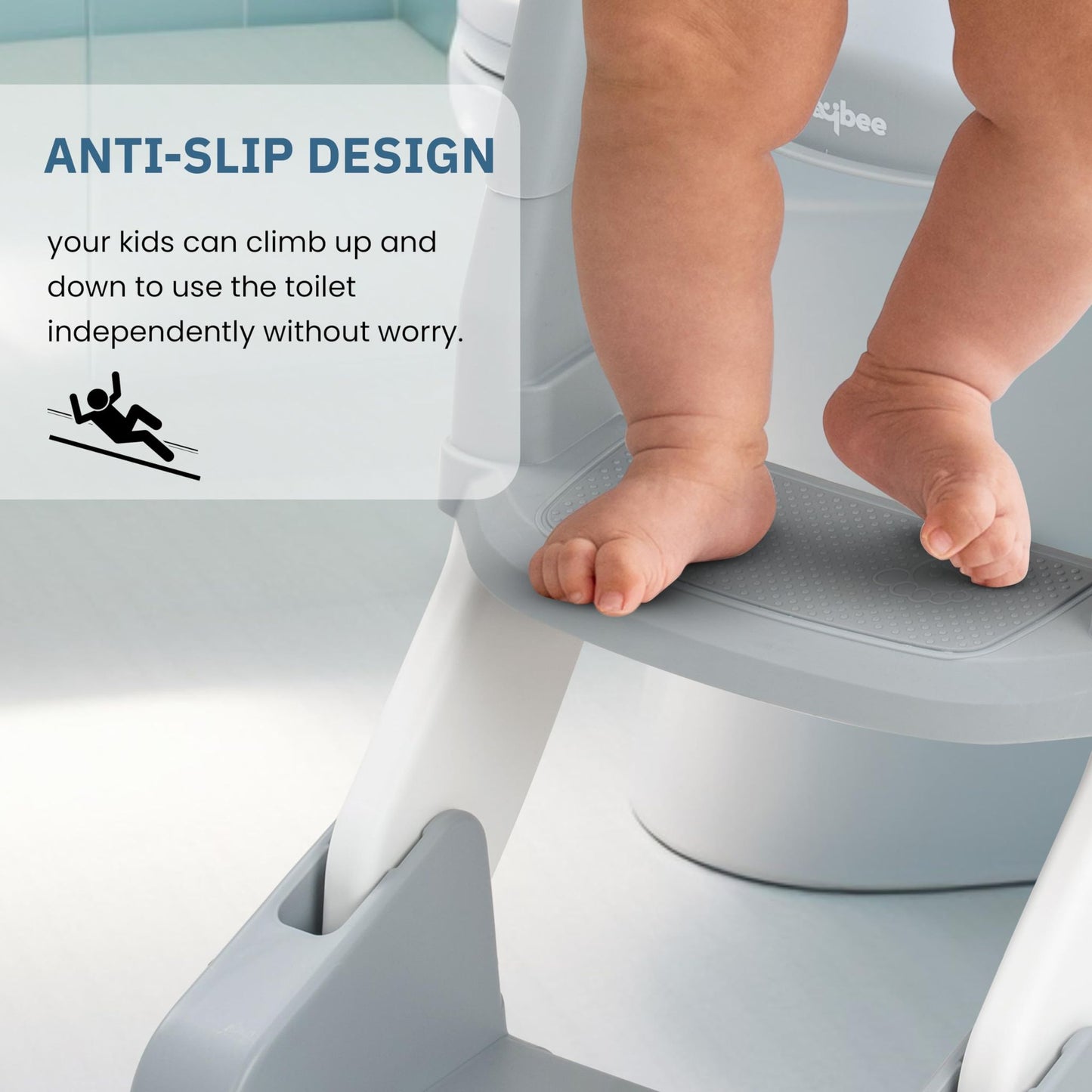 Baybee Vega 3 In 1 Western Toilet Potty Seat for Kids -  Baby Potty Training Seat Chair with Splash Guard -  Handle -  Ladder & Cushion Seat (Grey)
