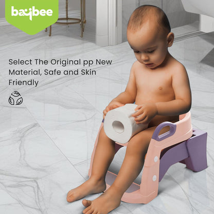 Baybee Vega 3 In 1 Western Toilet Potty Seat for Kids -  Baby Potty Training Seat Chair with Splash Guard -  Handle -  Ladder & Cushion Seat (Rose Pink)