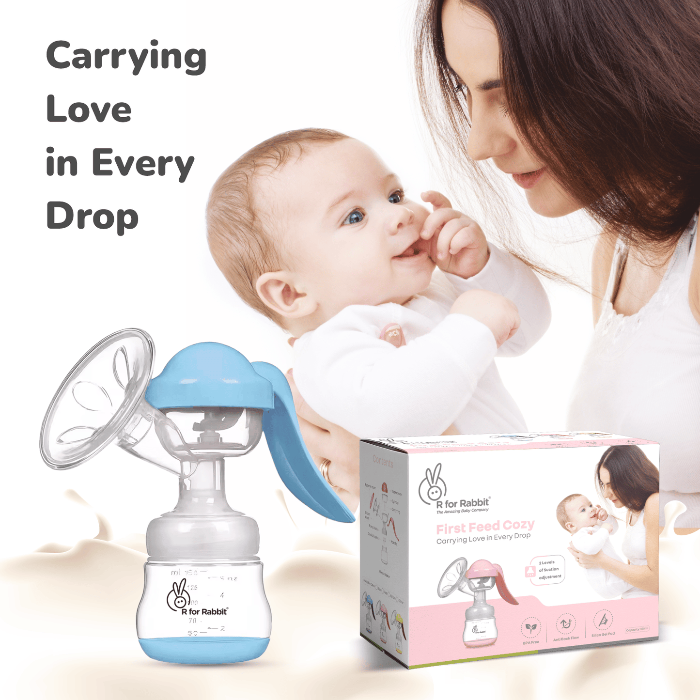R for Rabbit First Feed Cozy Manual Feeding Breast Pump With 2 Suction Level Adjustment Blue