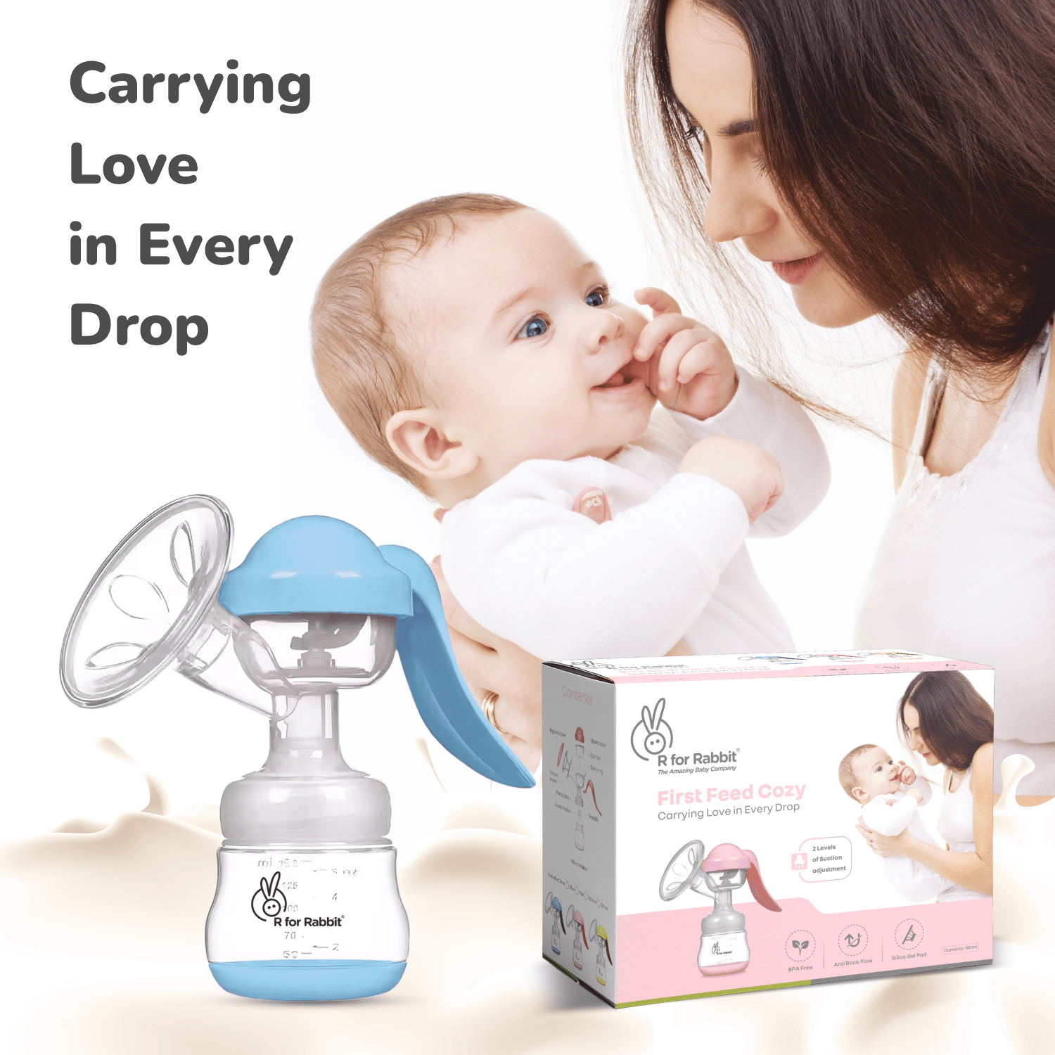 R for Rabbit First Feed Cozy Manual Feeding Breast Pump With 2 Suction Level Adjustment Blue