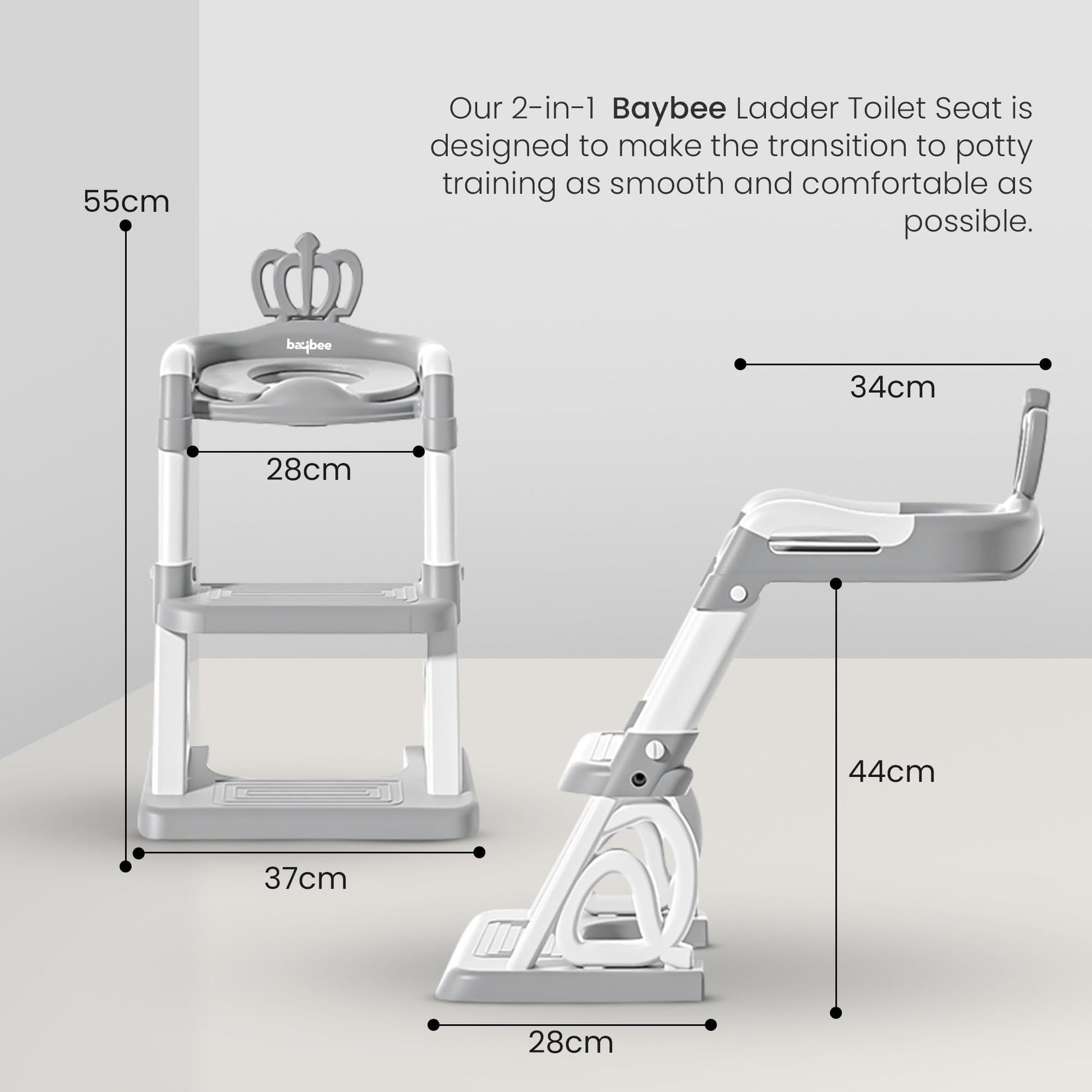 Baybee Crown Western Toilet Potty Seat for Kids -  Baby Potty Training Seat Chair with Ladder -  Adjustable Step Height -  Cushion Seat -  Toddler Potty Seat for Toilet (Grey)