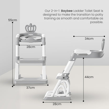 Baybee Crown Western Toilet Potty Seat for Kids -  Baby Potty Training Seat Chair with Ladder -  Adjustable Step Height -  Cushion Seat -  Toddler Potty Seat for Toilet (Grey)