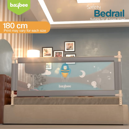 BAYBEE Baby Bed Rails Guard Barrier for Baby Kids Safety -  Foldable Bed Rail Falling Protector Fence with 7 Adjustable Height (180x63 cm -  Grey) - (Color & Design May Vary)