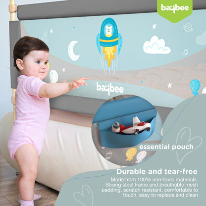 BAYBEE Baby Bed Rails Guard Barrier for Baby Kids Safety -  Foldable Bed Rail Falling Protector Fence with 7 Adjustable Height (180x63 cm -  Grey) - (Color & Design May Vary)