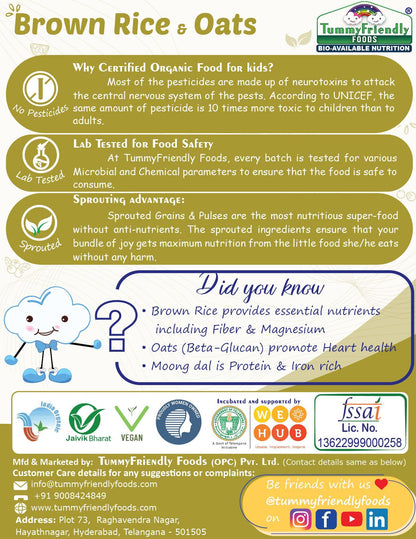 Tummy Friendly Foods Organic Brown Rice, Oats Khichdi Mix for Toddler, 1 year plus Cereal (200 g)
