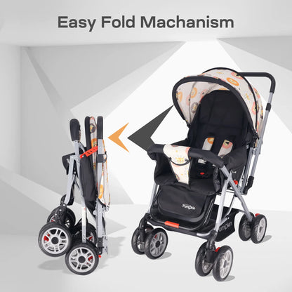 R for Rabbit Kiddie Kingdom Stroller - 3 Position Recline, Easy Fold, Reversible Handle, Rear Wheel Brakes Black Safari