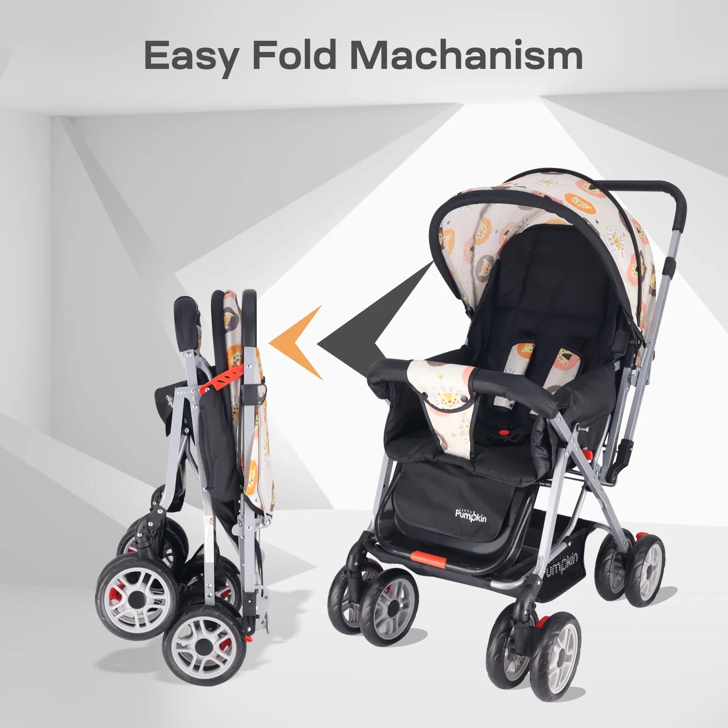R for Rabbit Kiddie Kingdom Stroller - 3 Position Recline, Easy Fold, Reversible Handle, Rear Wheel Brakes Black Safari