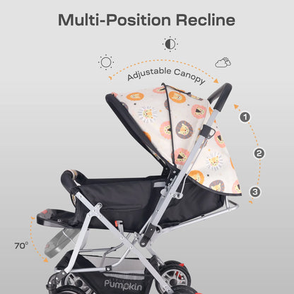R for Rabbit Kiddie Kingdom Stroller - 3 Position Recline, Easy Fold, Reversible Handle, Rear Wheel Brakes Black Safari