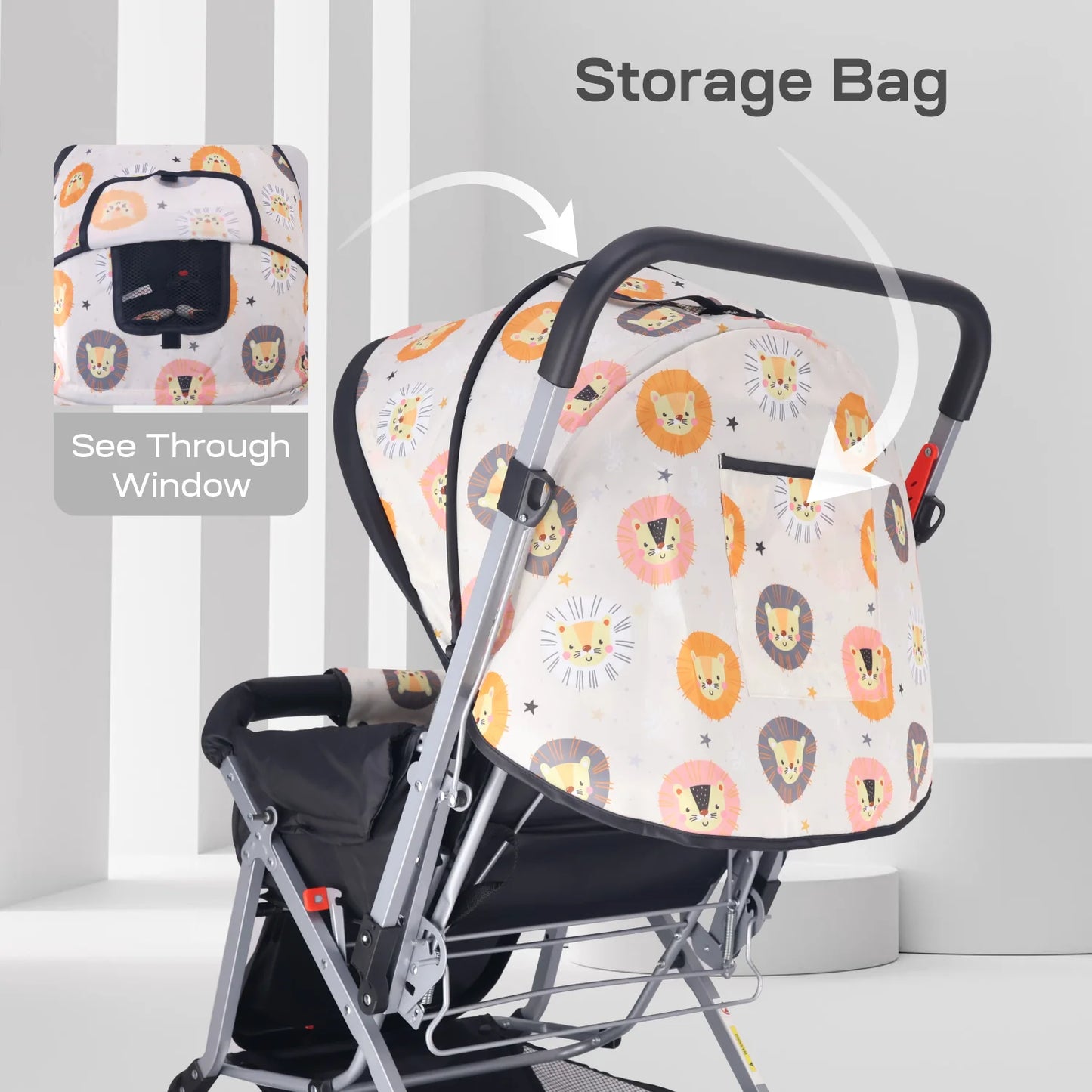 R for Rabbit Kiddie Kingdom Stroller - 3 Position Recline, Easy Fold, Reversible Handle, Rear Wheel Brakes Black Safari