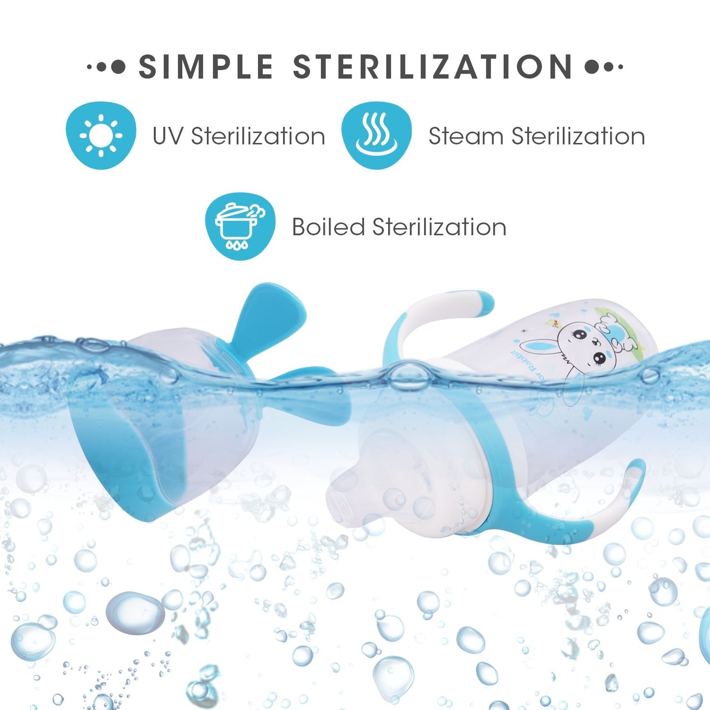 R for Rabbit Bunny Baby Spout Sippy Cup 240ML With Soft Silicon Spout For Baby 6 Months+ Blue