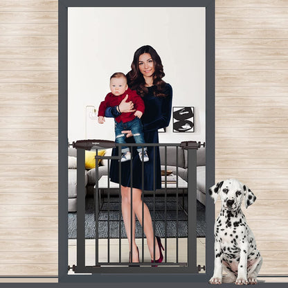Baybee Auto Close Safety Gate Extension Toddlers Gate for Stairs Easy Install Pressure/Hardware Mounted Dog Fence for House Auto Closed Walk-Thru Pet Gate for Doorways | Black (75-85+10 cm)