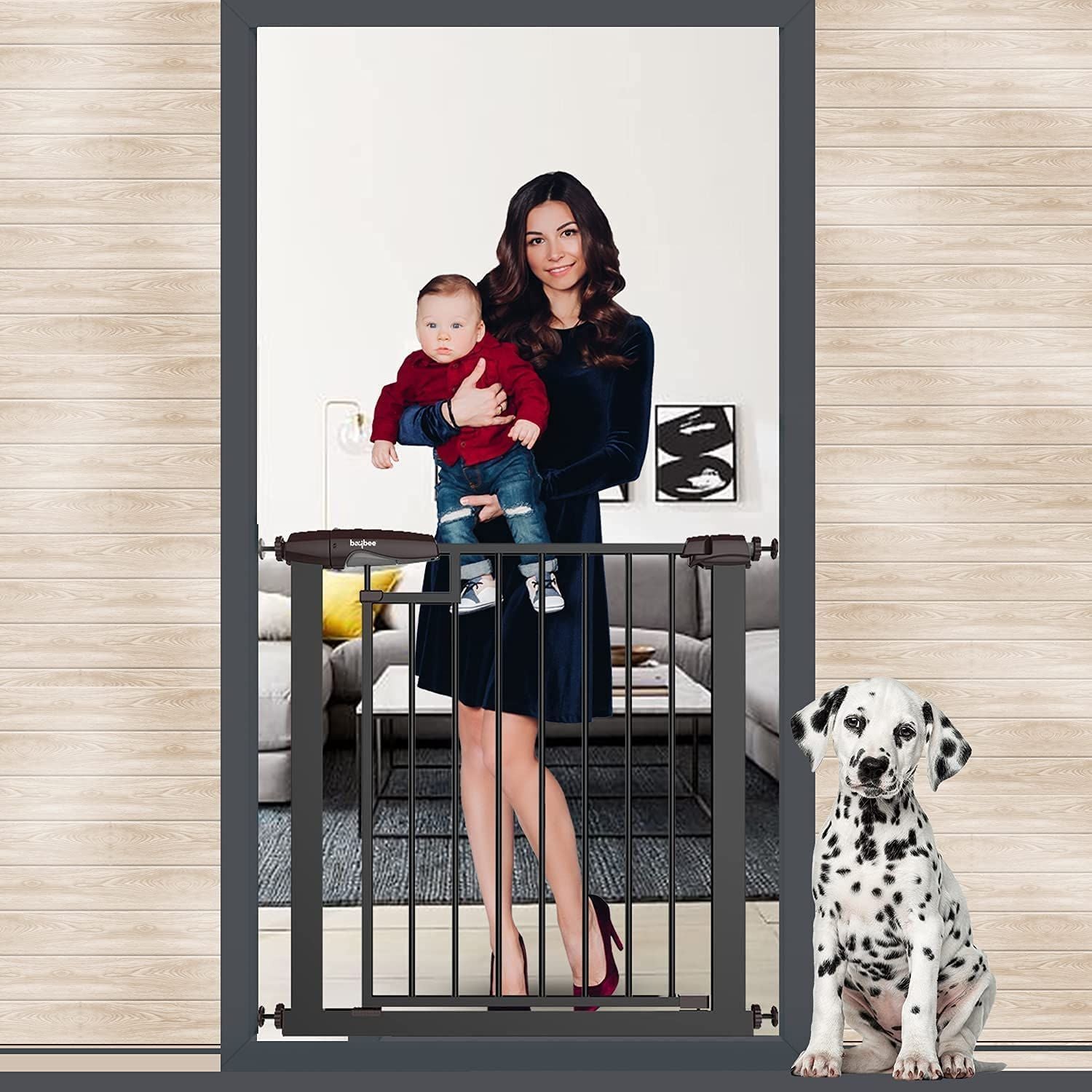 Baybee Auto Close Safety Gate Extension Toddlers Gate for Stairs Easy Install Pressure/Hardware Mounted Dog Fence for House Auto Closed Walk-Thru Pet Gate for Doorways | Black (75-85+10 cm)