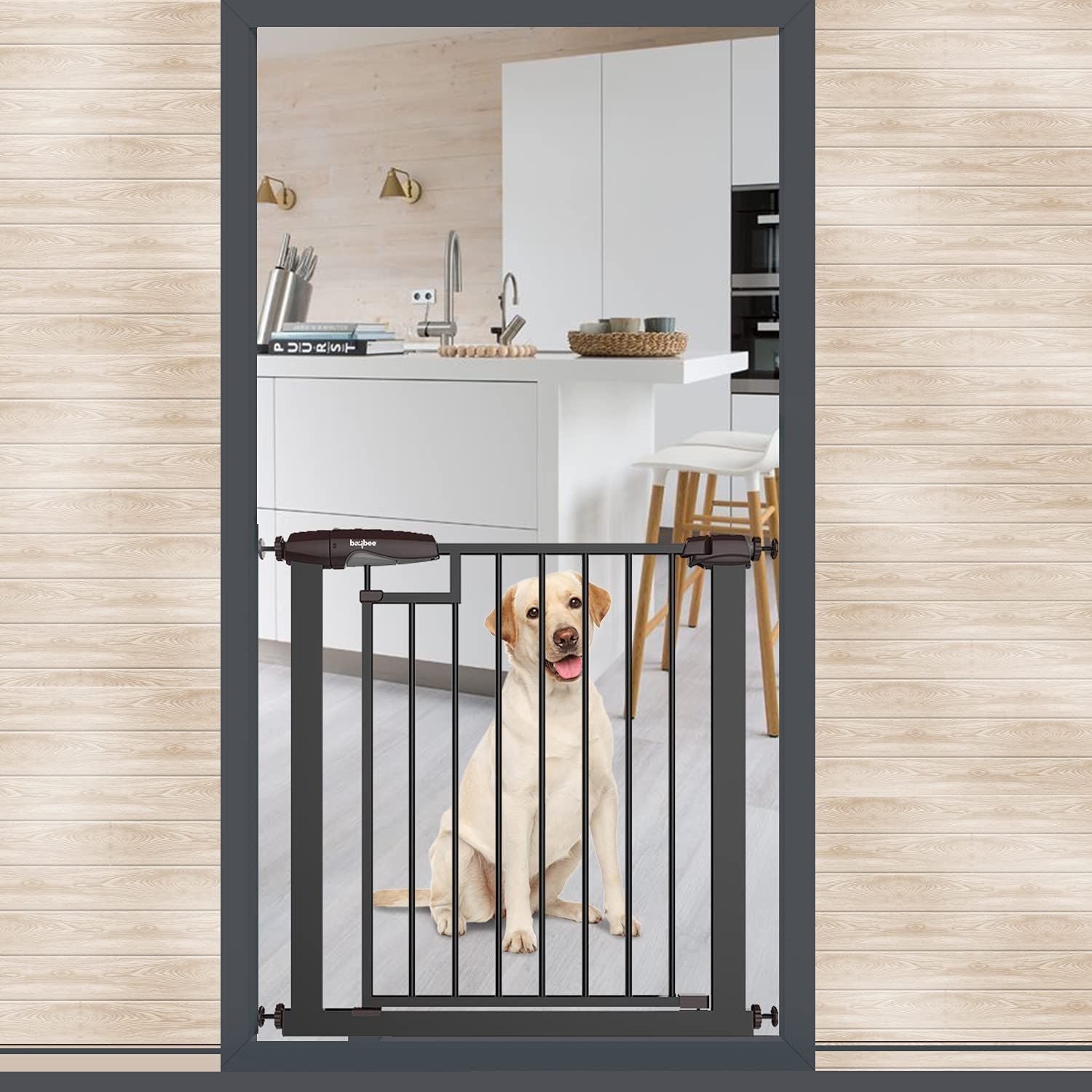 Baybee Auto Close Safety Gate Extension Toddlers Gate for Stairs Easy Install Pressure/Hardware Mounted Dog Fence for House Auto Closed Walk-Thru Pet Gate for Doorways | Black (75-85+10 cm)