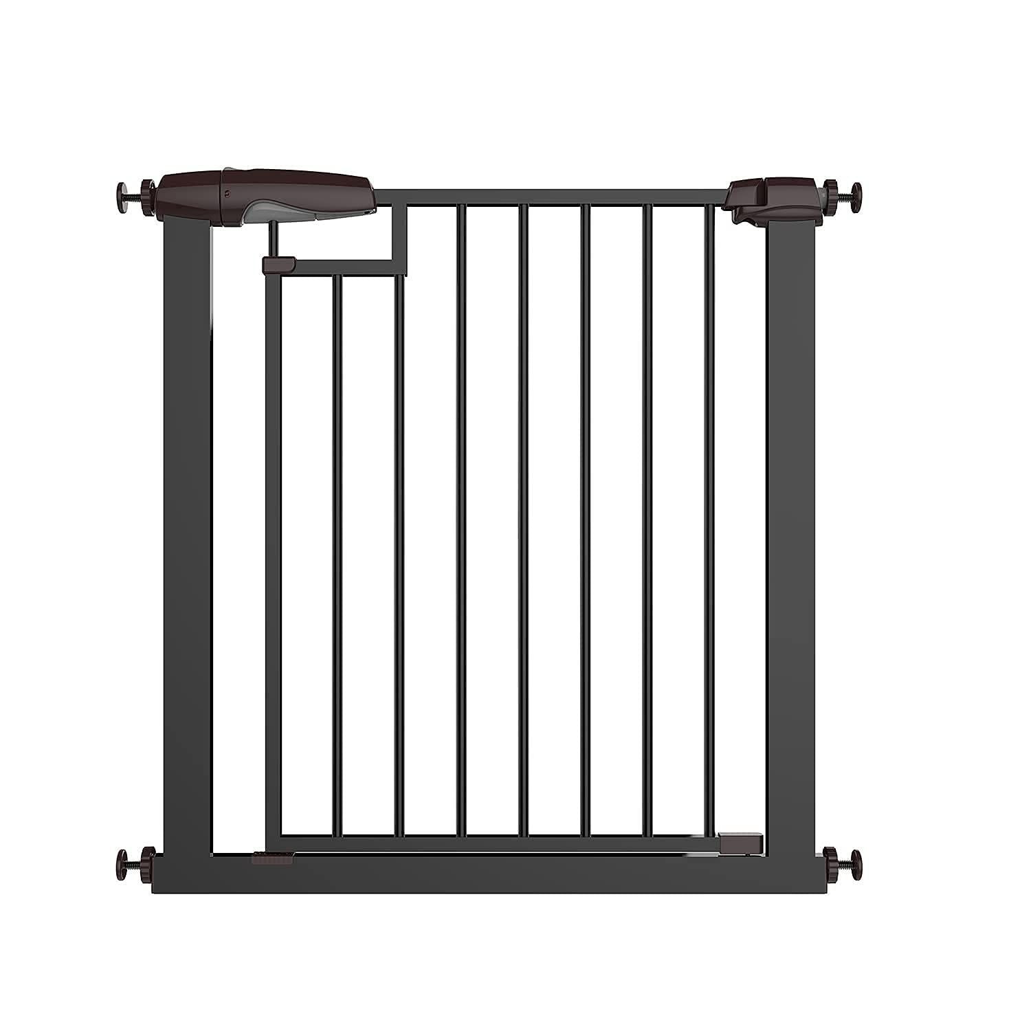 Baybee Auto Close Safety Gate Extension Toddlers Gate for Stairs Easy Install Pressure/Hardware Mounted Dog Fence for House Auto Closed Walk-Thru Pet Gate for Doorways | Black (75-85+10 cm)
