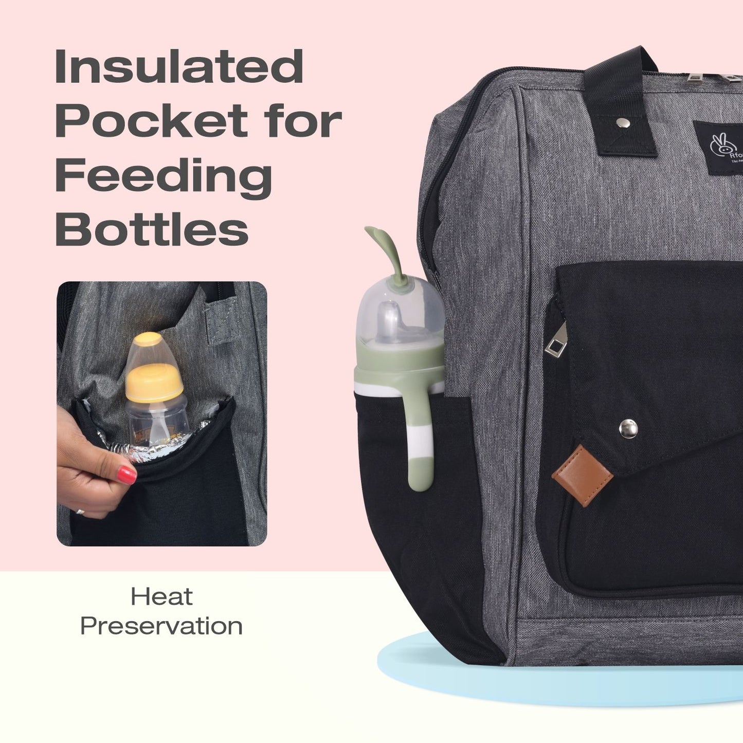 R for Rabbit Caramello Delight Smart Diaper Backpack Bag Grey Black