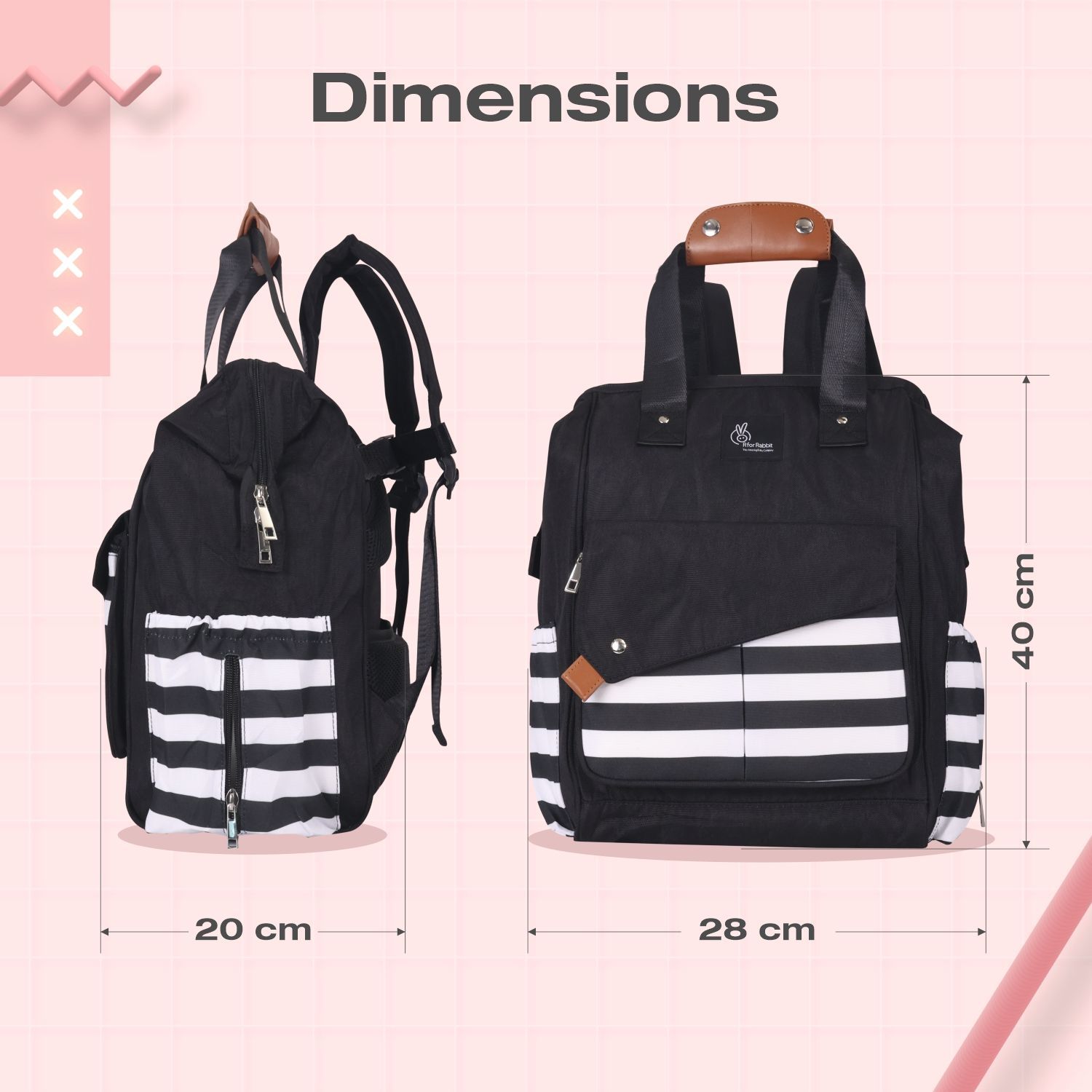 R for Rabbit Caramello Delight Smart Diaper Backpack Bag Black White