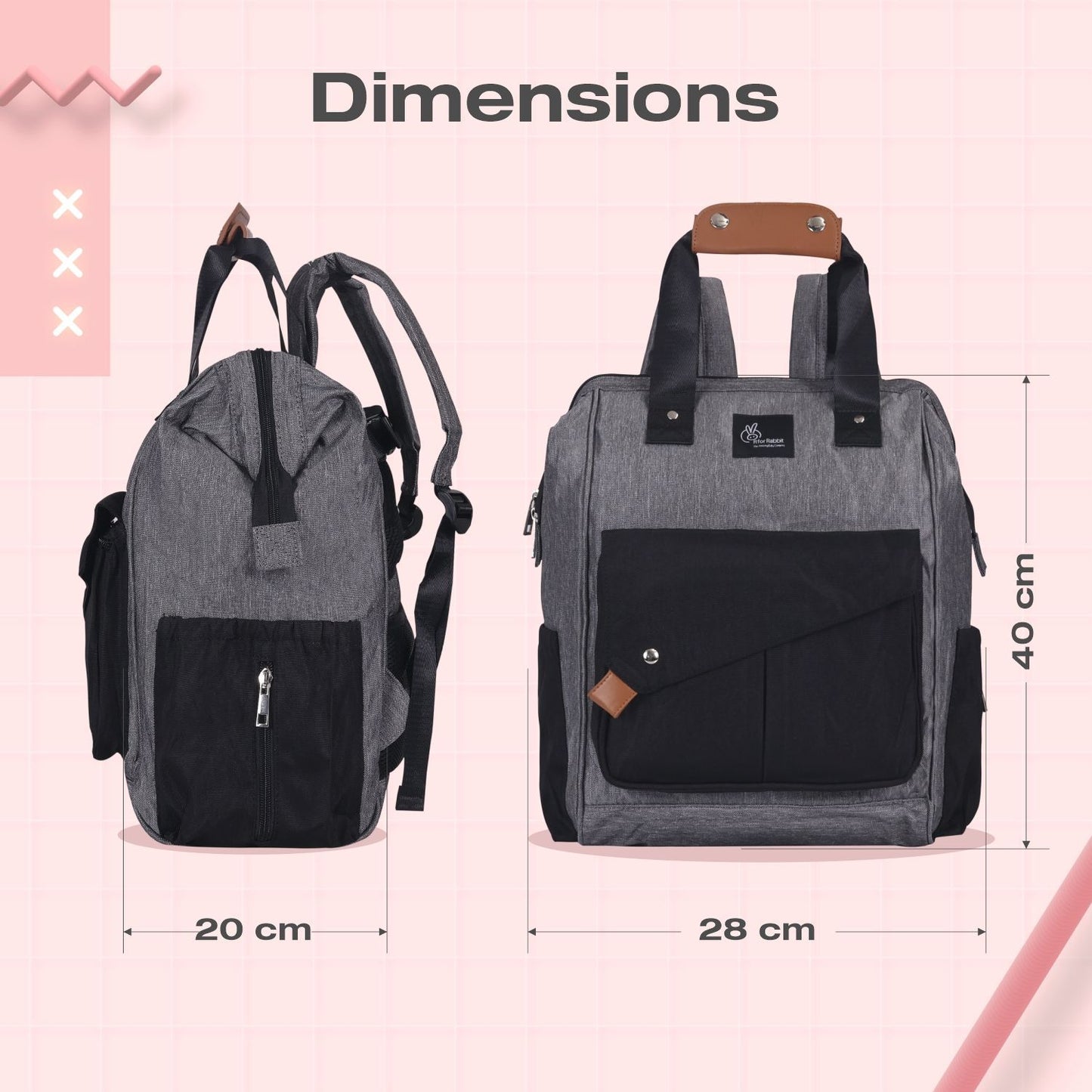 R for Rabbit Caramello Delight Smart Diaper Backpack Bag Grey Black