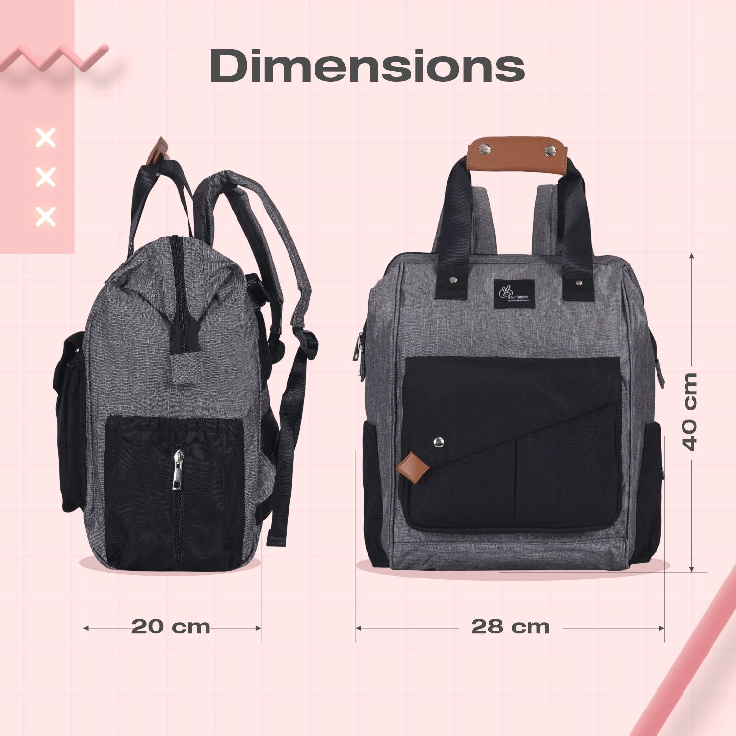 R for Rabbit Caramello Delight Smart Diaper Backpack Bag Grey Black