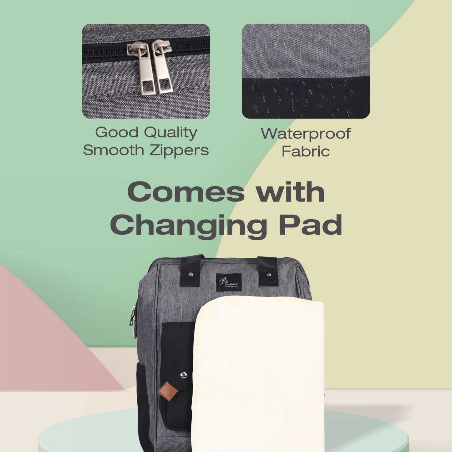 R for Rabbit Caramello Delight Smart Diaper Backpack Bag Grey Black